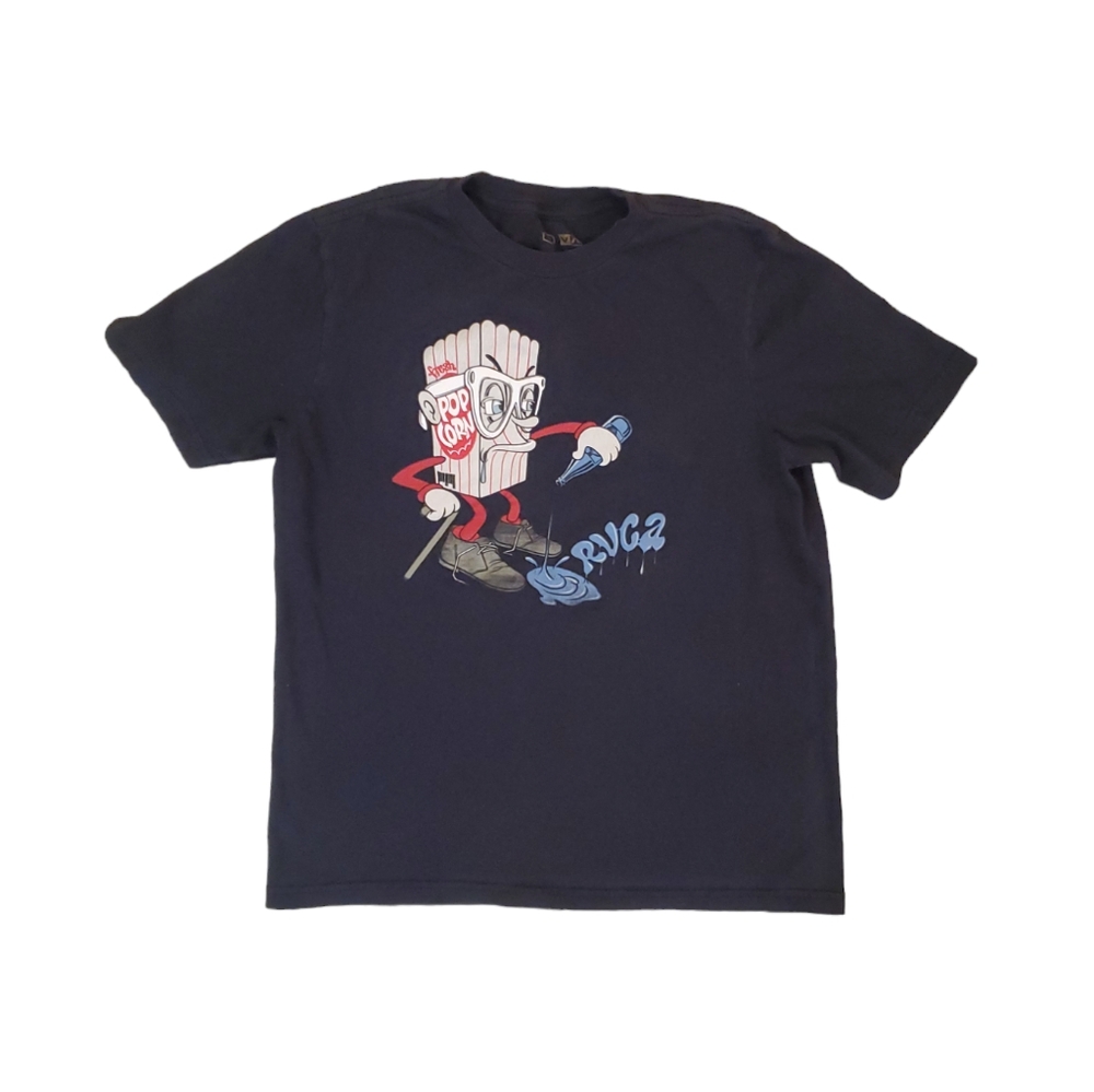 RVCA Men's Navy Blue Grumpy Popcorn Artist Network‎ T-Shirt Small